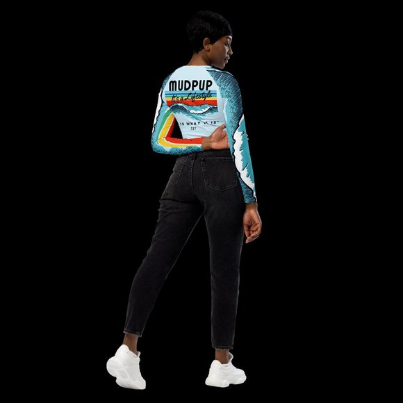 Long Sleeve Crop Top Beach Shirts Surf Shirt | MUDPUPs Beach More Worry Less - Picture 10 of 14